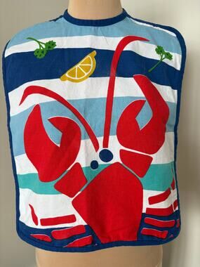 Vintage Kay Dee Designs Adult Lobster Bibs Set (6) Lobster Character Blue Cotton